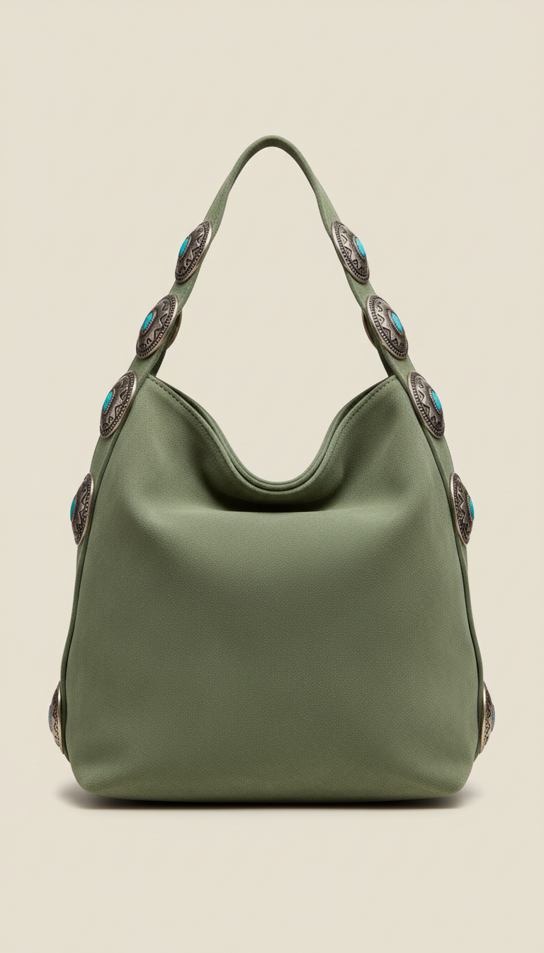 Slouchy Suede Tote with Concho Hardware