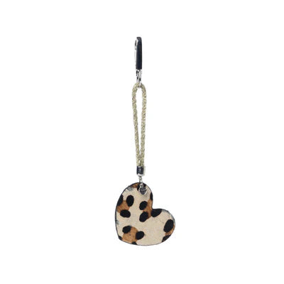 Pearls Hold My Heart Bag Charm In Brown and Black Cheetah