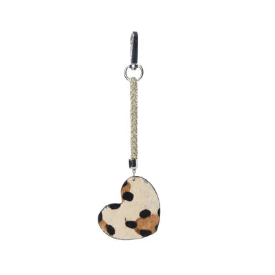 Pearls Hold My Heart Bag Charm In Brown and Black Cheetah