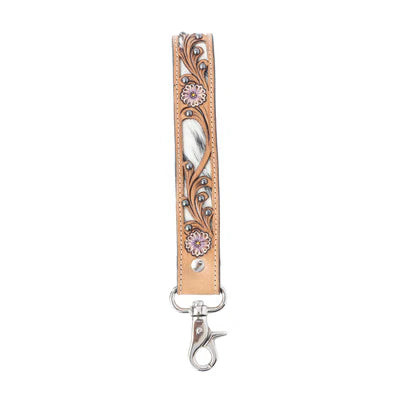 Pasture Petals Handtooled Leather Keychain - Prairie Sand Prairie Sand