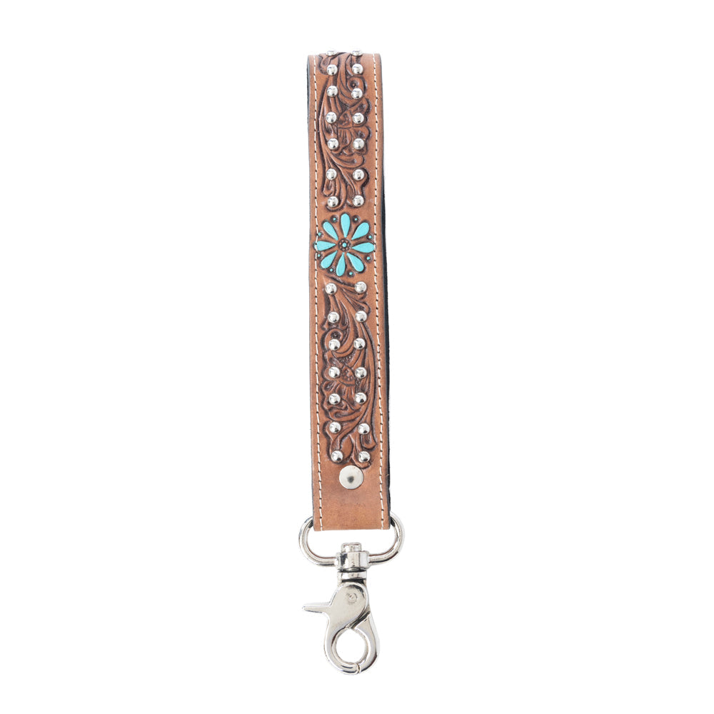 Desert Daisy Handtooled Leather Keychain