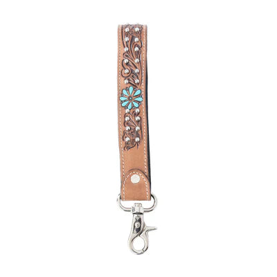 Desert Daisy Handtooled Leather Keychain