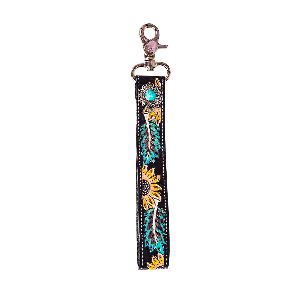 Cheyenne Bloom Handtooled Leather Keychain