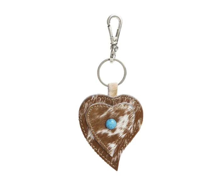 Heart's Love Cowhide Keychain/Bag Charm - Caramel Color
