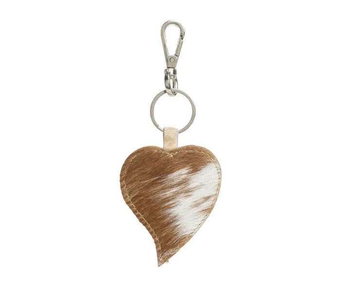 Heart's Love Cowhide Keychain/Bag Charm - Caramel Color